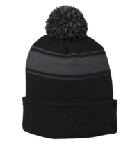 stripe pom pom beanie