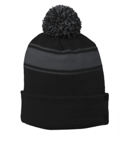 stripe pom pom beanie