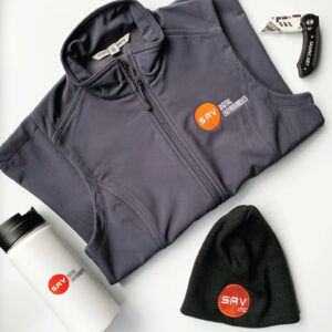 SAV Digital Environments - Custom Branded Vest, Beanie and Coffee Mug Tumbler, Custom Uniforms
